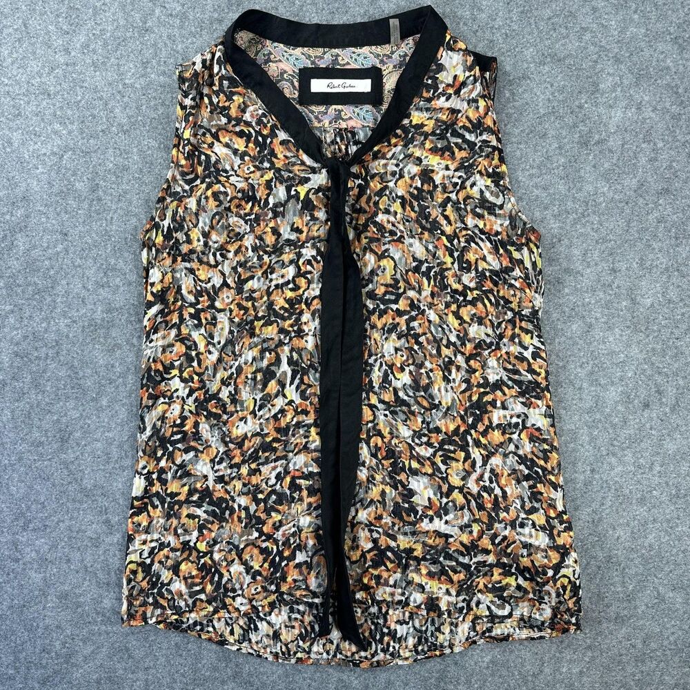 Robert Graham Blouse Womens Small Multicolor Silk Sheer Sleeveless Tunic Top